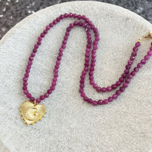 Load image into Gallery viewer, Love you to the Moon raspberry jade heart pendant necklace