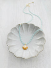Load image into Gallery viewer, Shelby // seashell pendant & aquamarine gemstone necklace