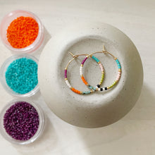 Load image into Gallery viewer, Mardi Gras weightless color block beaded hoops