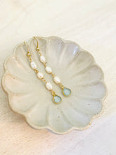 Load image into Gallery viewer, Breezy freshwater pearl aquamarine dangles