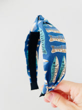 Load image into Gallery viewer, Sardines in blue top knot headband