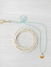 Load image into Gallery viewer, Shelby // seashell pendant & aquamarine gemstone necklace