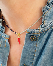 Load image into Gallery viewer, Napoli // red Italian horn pendant beaded glass and gemstone necklace
