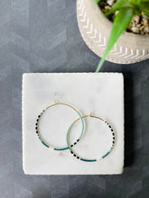 Load image into Gallery viewer, Cloud Nine blue colorblock glass bead hoops no