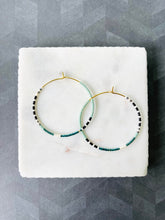 Load image into Gallery viewer, Cloud Nine blue colorblock glass bead hoops no