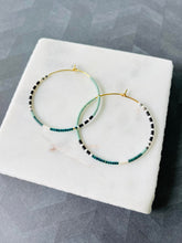 Load image into Gallery viewer, Cloud Nine blue colorblock glass bead hoops no