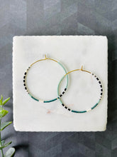 Load image into Gallery viewer, Cloud Nine blue colorblock glass bead hoops no
