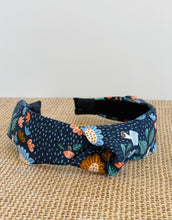 Load image into Gallery viewer, Fiona Floral Perfectly Blue top knot headband