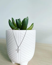 Load image into Gallery viewer, Itty bitty crystal cross necklace
