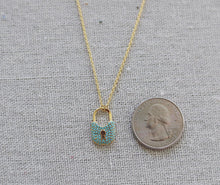 Load image into Gallery viewer, pave turquoise padlock necklace Limited Edition