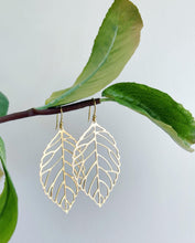 Load image into Gallery viewer, Skeleton leaf dangle earrings