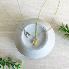 Load image into Gallery viewer, tiny padlock pendant necklace in silver or gold