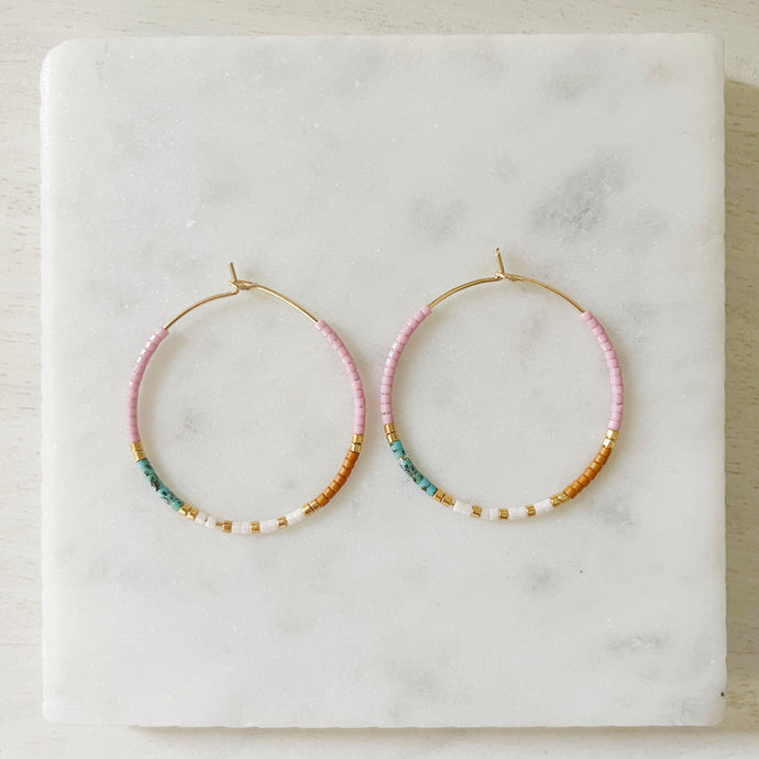 Calypso color block beaded miyuki glass hoops