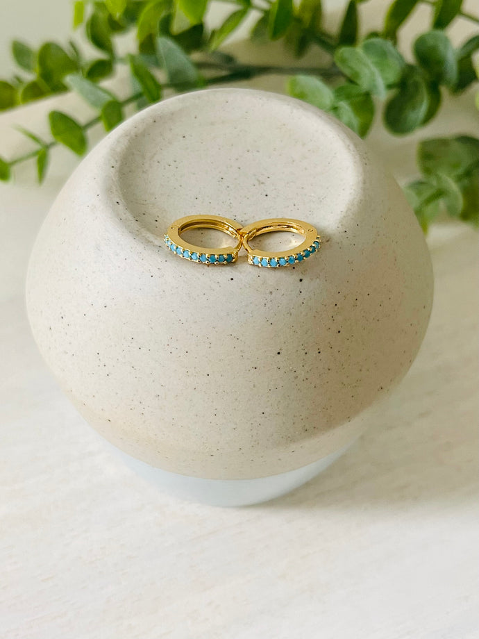 Pave turquoise latch hoop huggies