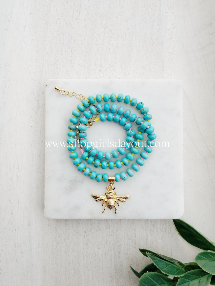Vivian // turquoise bee pendant // rondelle gemstone necklace