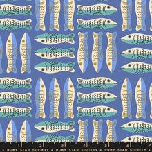 Load image into Gallery viewer, Sardines in blue top knot headband
