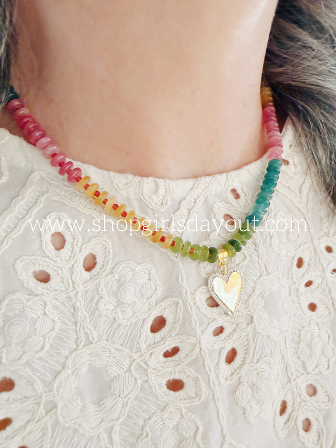 Where Seasons Meet // tourmaline heart pendant // rondelle gemstone necklace