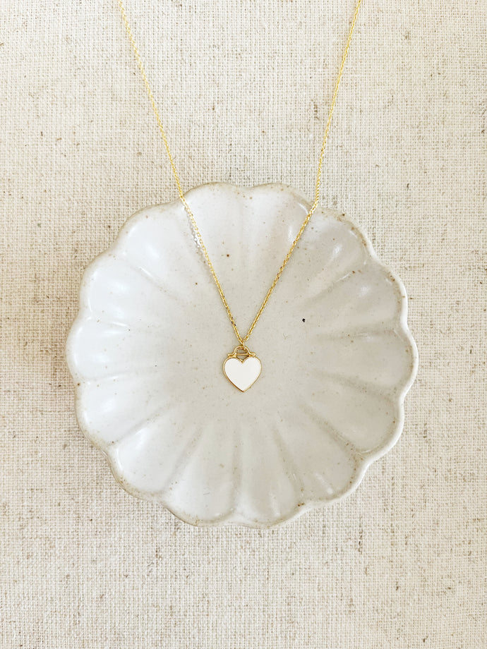 Adore white enamel heart pendant necklace in gold