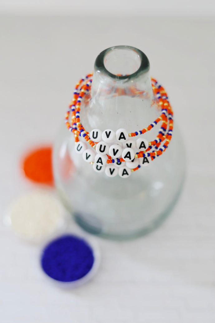 UVA Game Day School Spirit Cavaliers // Dainty layering czech glass stretch bracelet