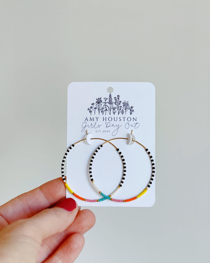 California Dreamin weightless round or pentagon glass bead hoops