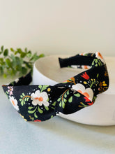 Load image into Gallery viewer, Black currant floral top knot headband
