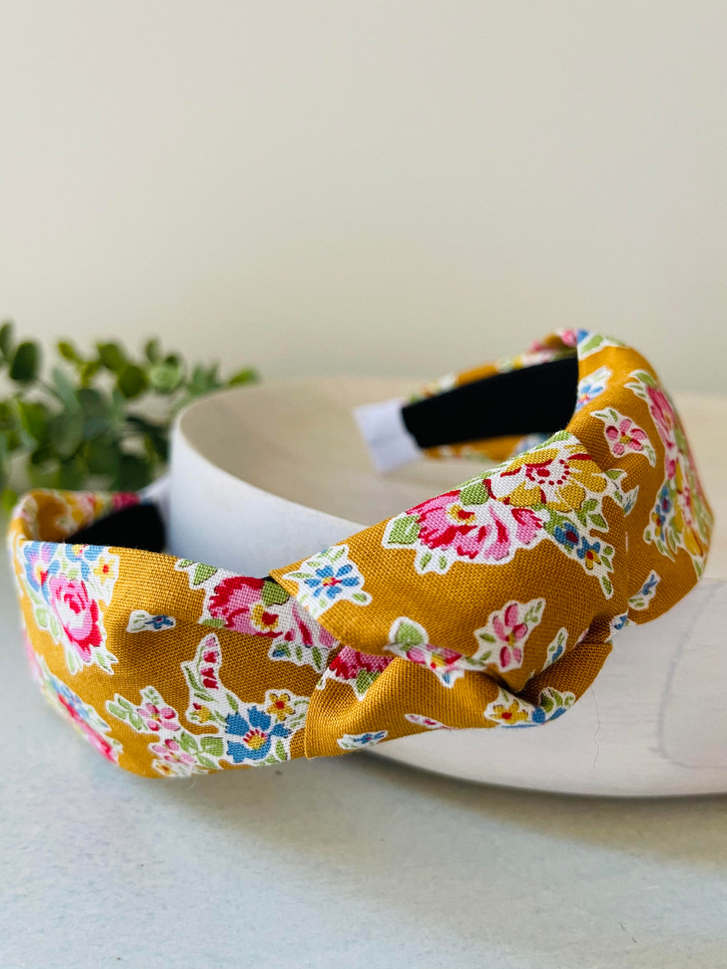 Flower Shop mustard floral top knot headband