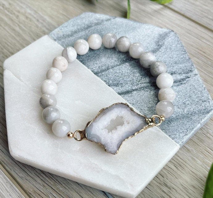 Storm natural druzy slice bracelet
