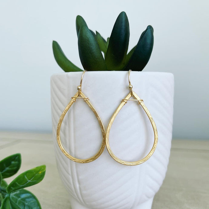 Brushed gold teardrop dangles