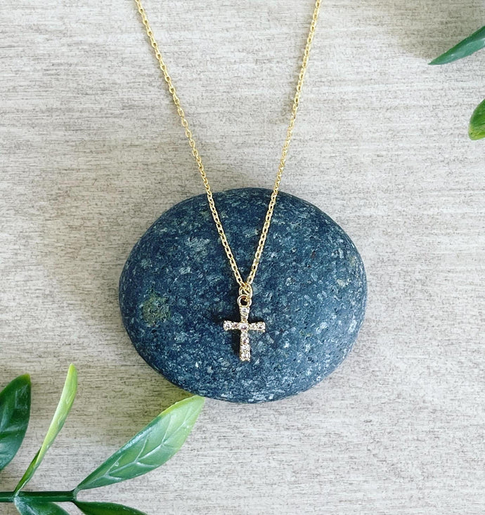 Itty bitty crystal cross necklace