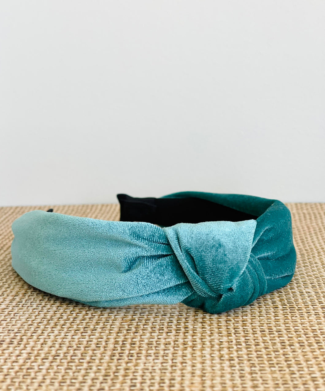 Deep aqua velvet top knot headband