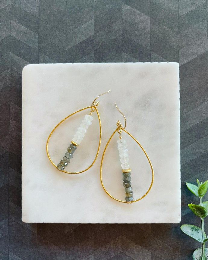 Overtone labradorite and moonstone dangle earrings