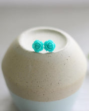 Load image into Gallery viewer, Fresh picked teal flower studs for Mommy &amp; Me
