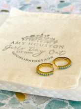 Load image into Gallery viewer, Pave turquoise latch hoop huggies
